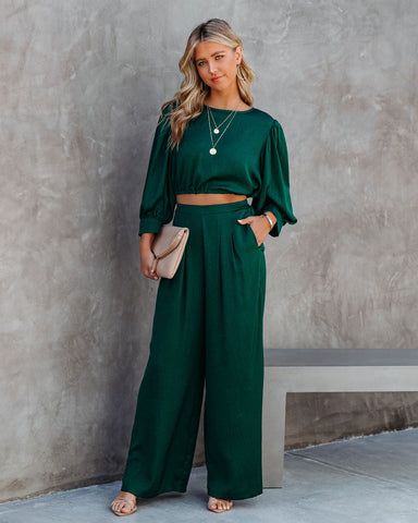 Tamra Pocketed Satin Pants - Dark Green