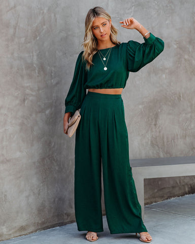 Tamra Pocketed Satin Pants - Dark Green