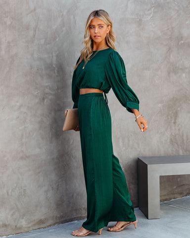 Tamra Pocketed Satin Pants - Dark Green