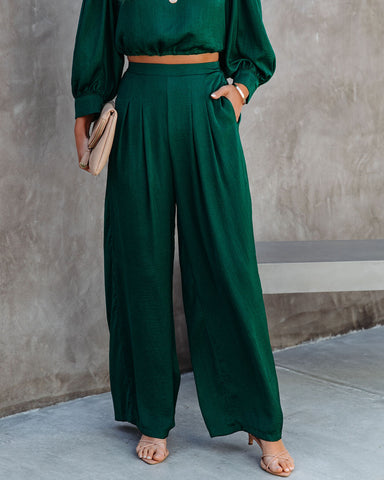 Tamra Pocketed Satin Pants - Dark Green