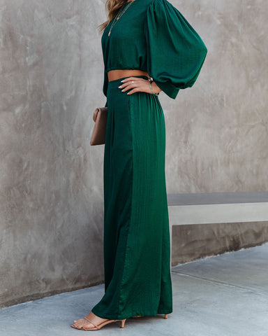 Tamra Pocketed Satin Pants - Dark Green