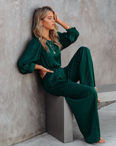 Tamra Pocketed Satin Pants - Dark Green