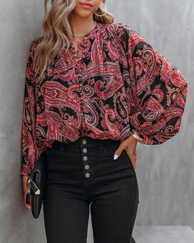 Taras Paisley Button Down Crop Blouse