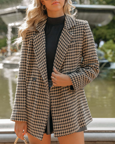 Taxi Pocketed Houndstooth Peacoat