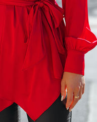 The Sweetest Satin Wrap Blouse - Ruby