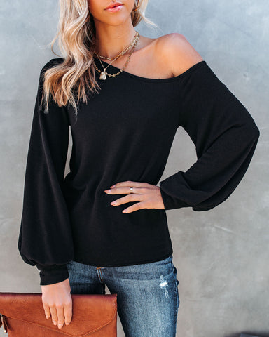 Theory Off The Shoulder Knit Top - Black