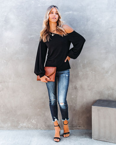 Theory Off The Shoulder Knit Top - Black