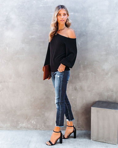 Theory Off The Shoulder Knit Top - Black