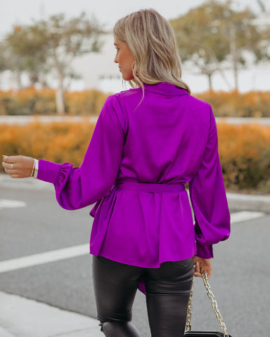 The Sweetest Satin Wrap Blouse - Orchid