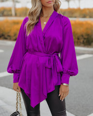 The Sweetest Satin Wrap Blouse - Orchid