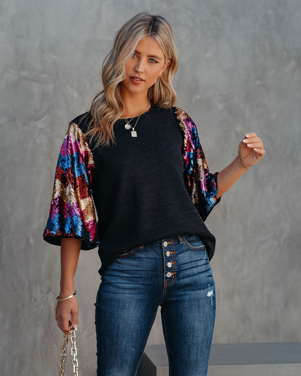 Thrill Seeker Sequin Sleeve Knit Top