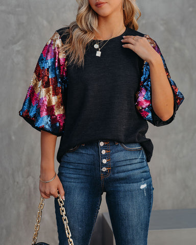 Thrill Seeker Sequin Sleeve Knit Top