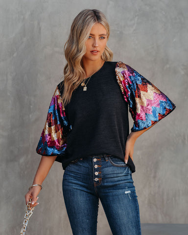 Thrill Seeker Sequin Sleeve Knit Top