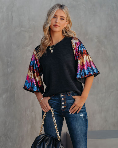 Thrill Seeker Sequin Sleeve Knit Top