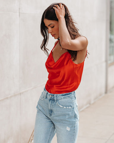 Trisha Satin Cowl Neck Tank - Orange