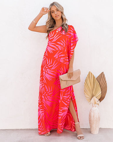 Tropical Bliss – Statement-Maxikleid mit One-Shoulder-Träger 