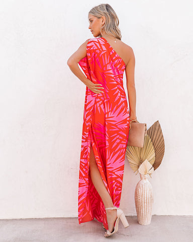 Tropical Bliss – Statement-Maxikleid mit One-Shoulder-Träger 