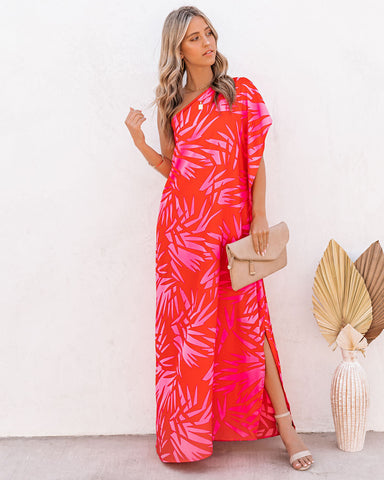 Tropical Bliss – Statement-Maxikleid mit One-Shoulder-Träger 