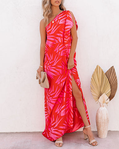 Tropical Bliss – Statement-Maxikleid mit One-Shoulder-Träger 