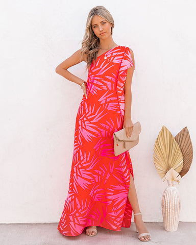 Tropical Bliss – Statement-Maxikleid mit One-Shoulder-Träger 