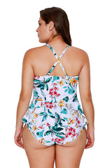 Tropical Floral Print Peplum One Piece Swimsuit