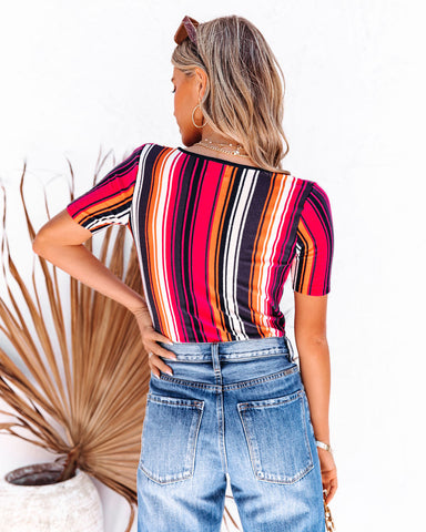 Tubular Striped Surplice Knit Top