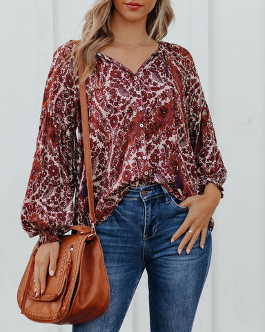 Turned Season Button Down Tassel Blouse