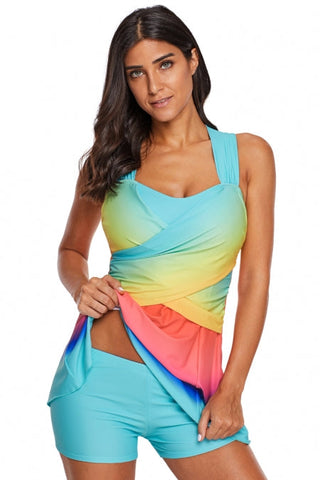 Robe de bain turquoise ombrée tie-dye avec short 