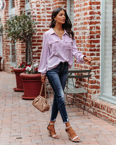 Ulyssa Button Down Pocket Top - Sweet Lilac