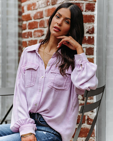 Ulyssa Button Down Pocket Top - Sweet Lilac