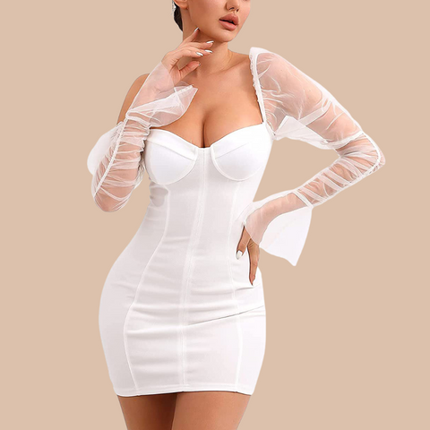 Arletta Sexy Mesh-Kleid mit Puffärmeln