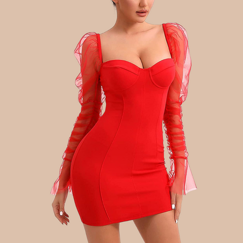 Arletta Sexy Mesh-Kleid mit Puffärmeln