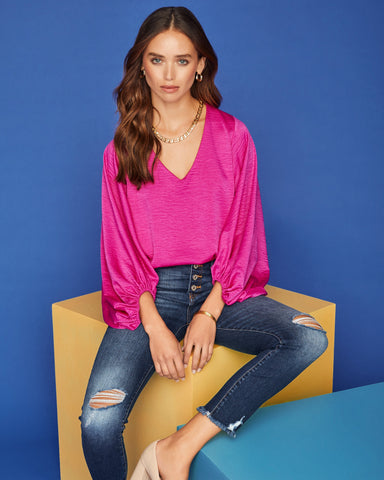 Vada Balloon Sleeve Blouse - Fuchsia