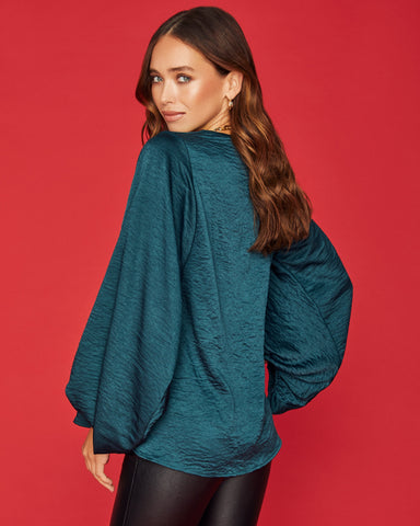 Vada Balloon Sleeve Blouse - Pine Green