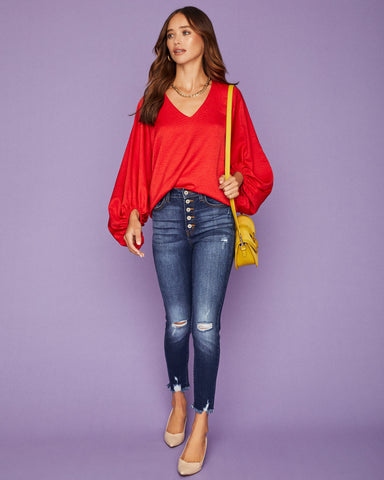 Vada Balloon Sleeve Blouse - Red