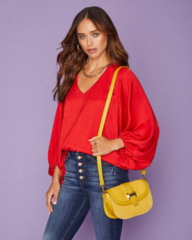 Vada Balloon Sleeve Blouse - Red