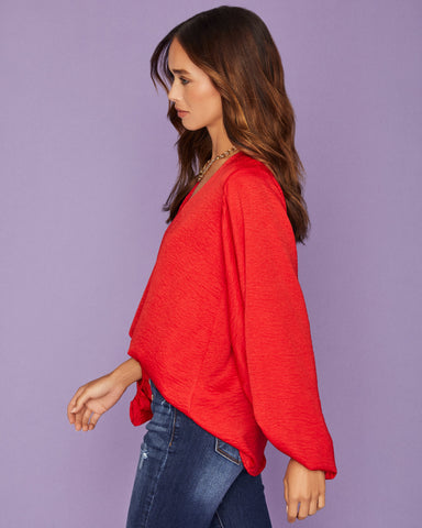 Vada Balloon Sleeve Blouse - Red