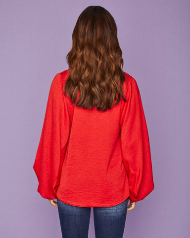 Vada Balloon Sleeve Blouse - Red