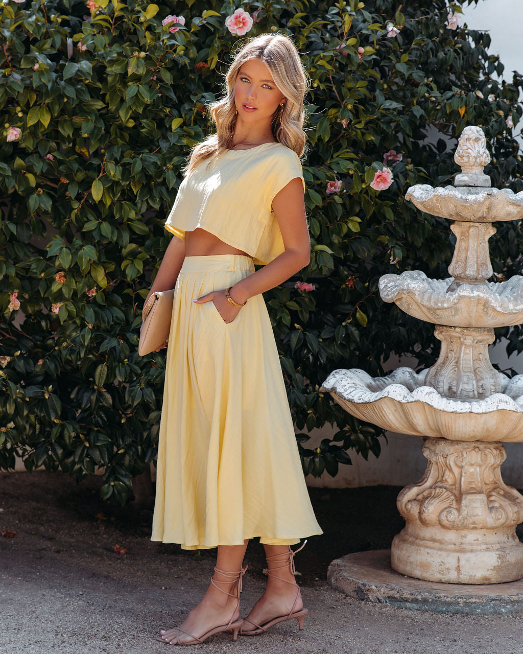 Veronica Pocketed Woven Midi Skirt - Yellow