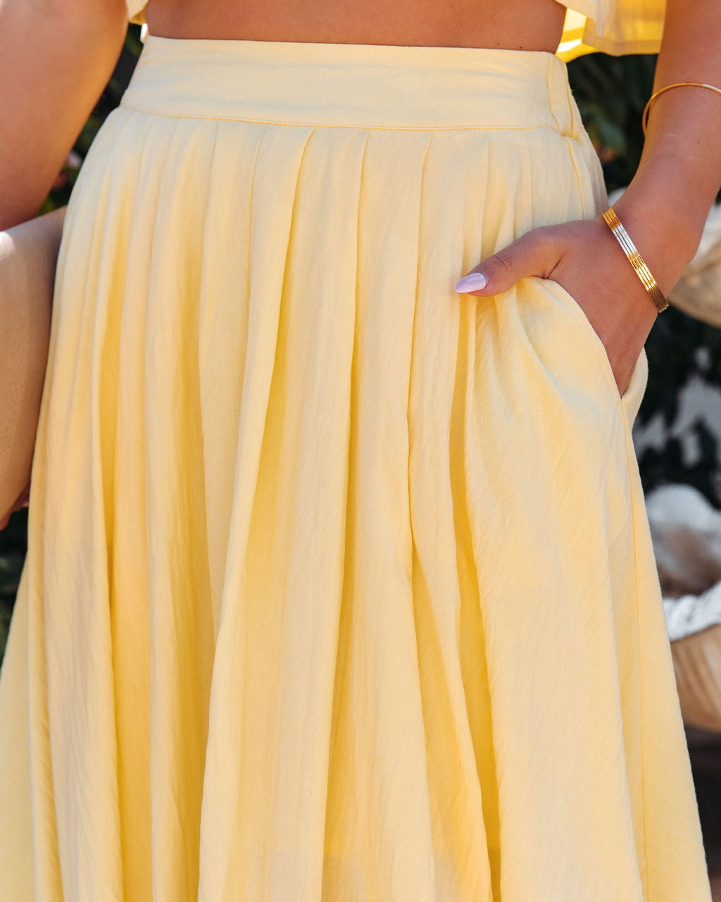 Veronica Pocketed Woven Midi Skirt - Yellow