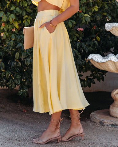 Veronica Pocketed Woven Midi Skirt - Yellow