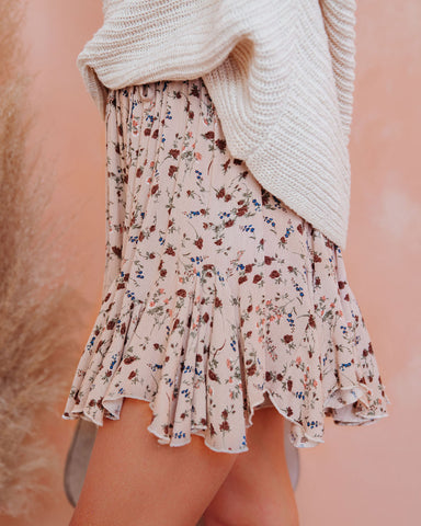 Versa Floral Ruffle Shorts - Taupe