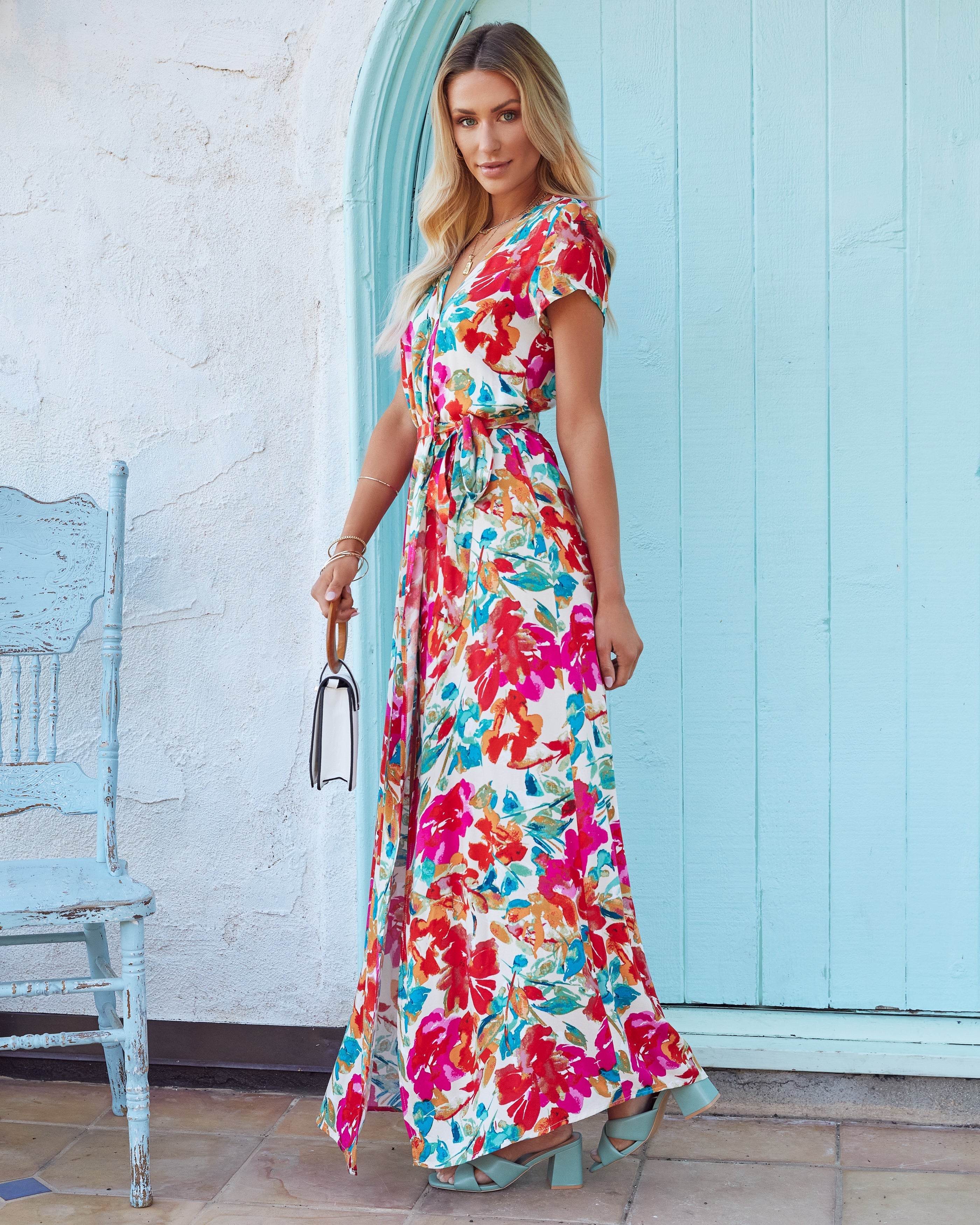 What In Carnation Bardot Wrap Maxi Dress