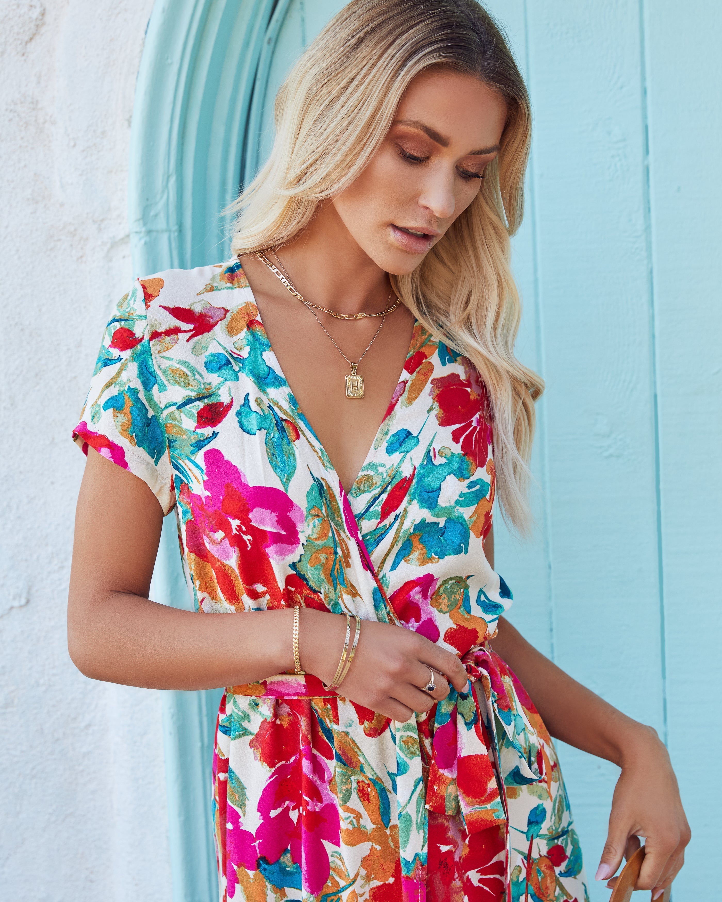 What In Carnation Bardot Wrap Maxi Dress