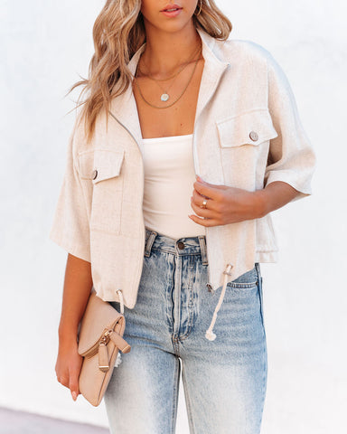 Willy Linen Blend Zip Up Jacket - Oatmeal