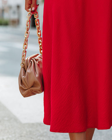 Wishful Satin Slit Midi Skirt - Red