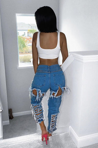 With Just A Look Boyfriend Jeans - Medium Blue Wash