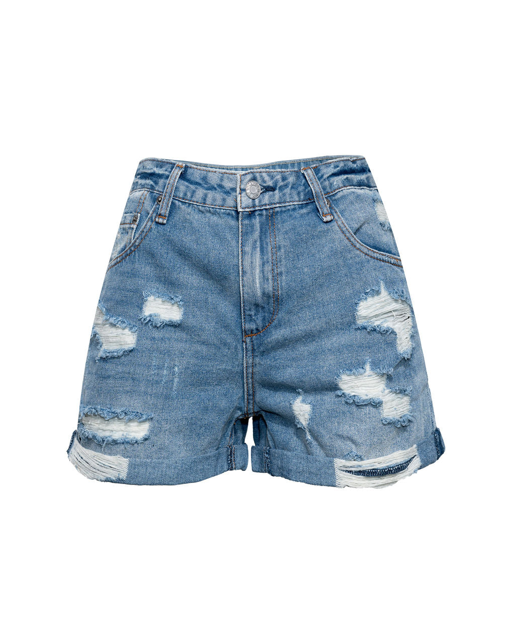 Worn Through Distressed Cuffed Denim Shorts