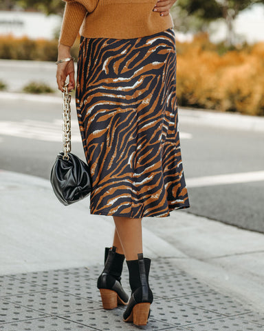 Xavier Satin Tiger Print Midi Skirt