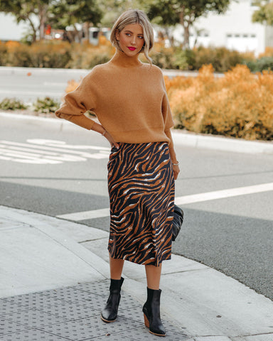 Xavier Satin Tiger Print Midi Skirt